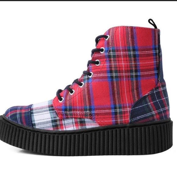 TUK mixed plaid Casbah creeper combat boots - Picture 7 of 11